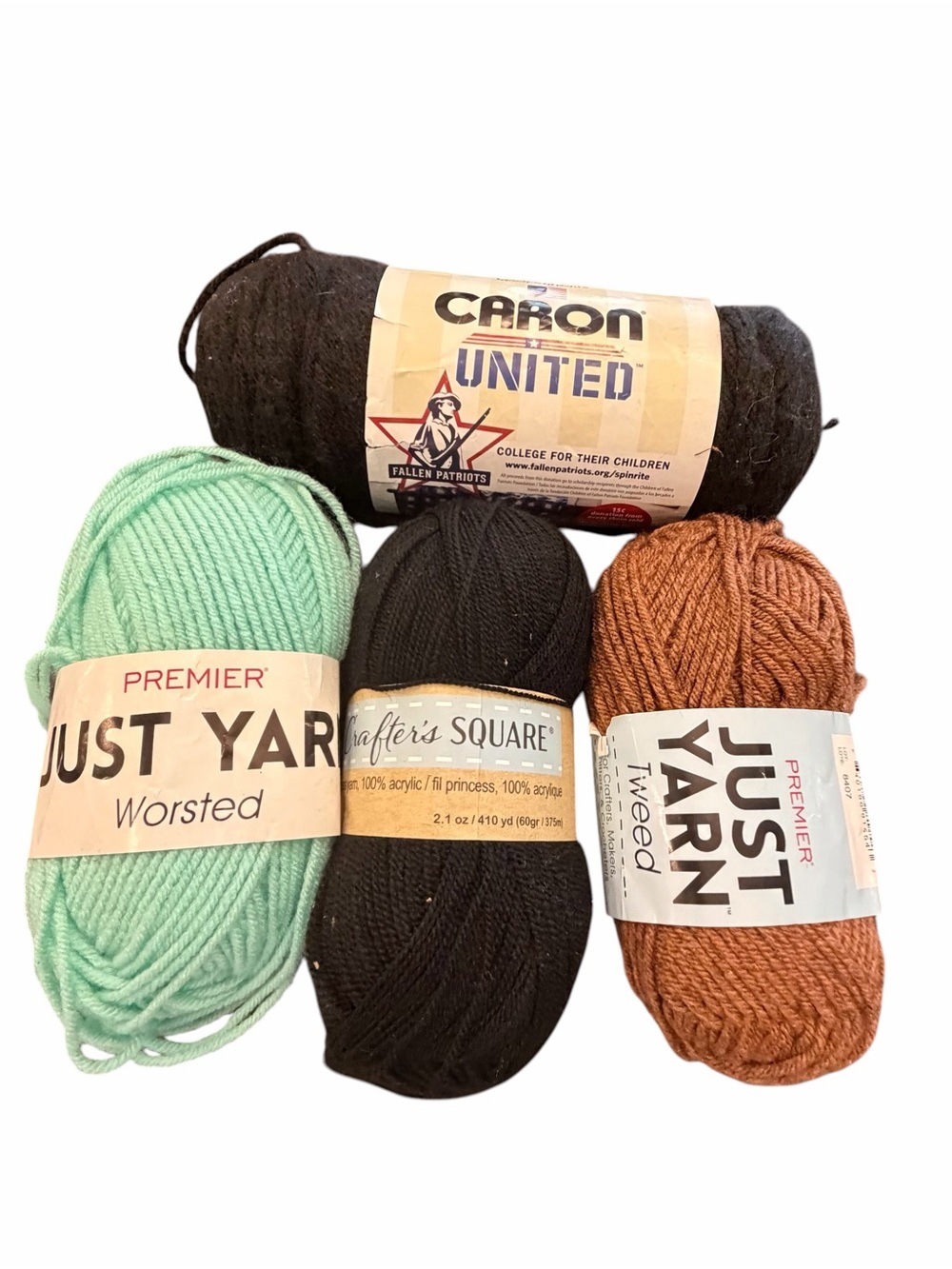 Lot Of 4 Assorted Yarn Skeins Black Brown Green Acrylic Crafts Projects New 10oz